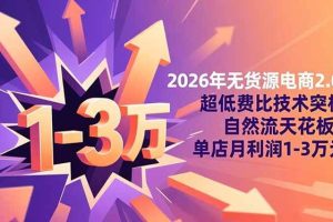 (16504期)2026年无货源电商2.0:超低费比技术突破自然流天花板,单店月利润1-3万元